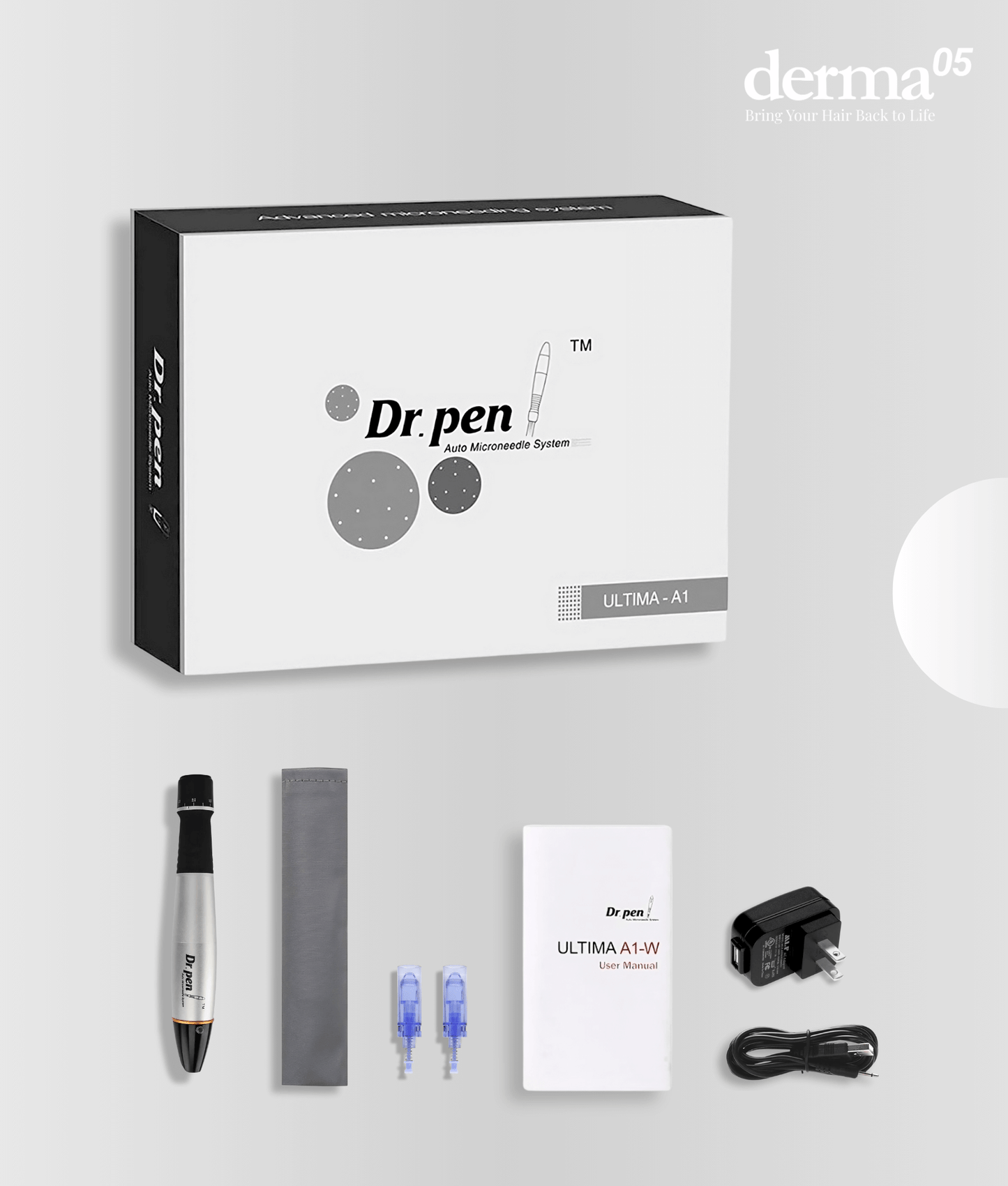 Dr. Pen A1 with 20x extra 12-needle cartridges (Silver)